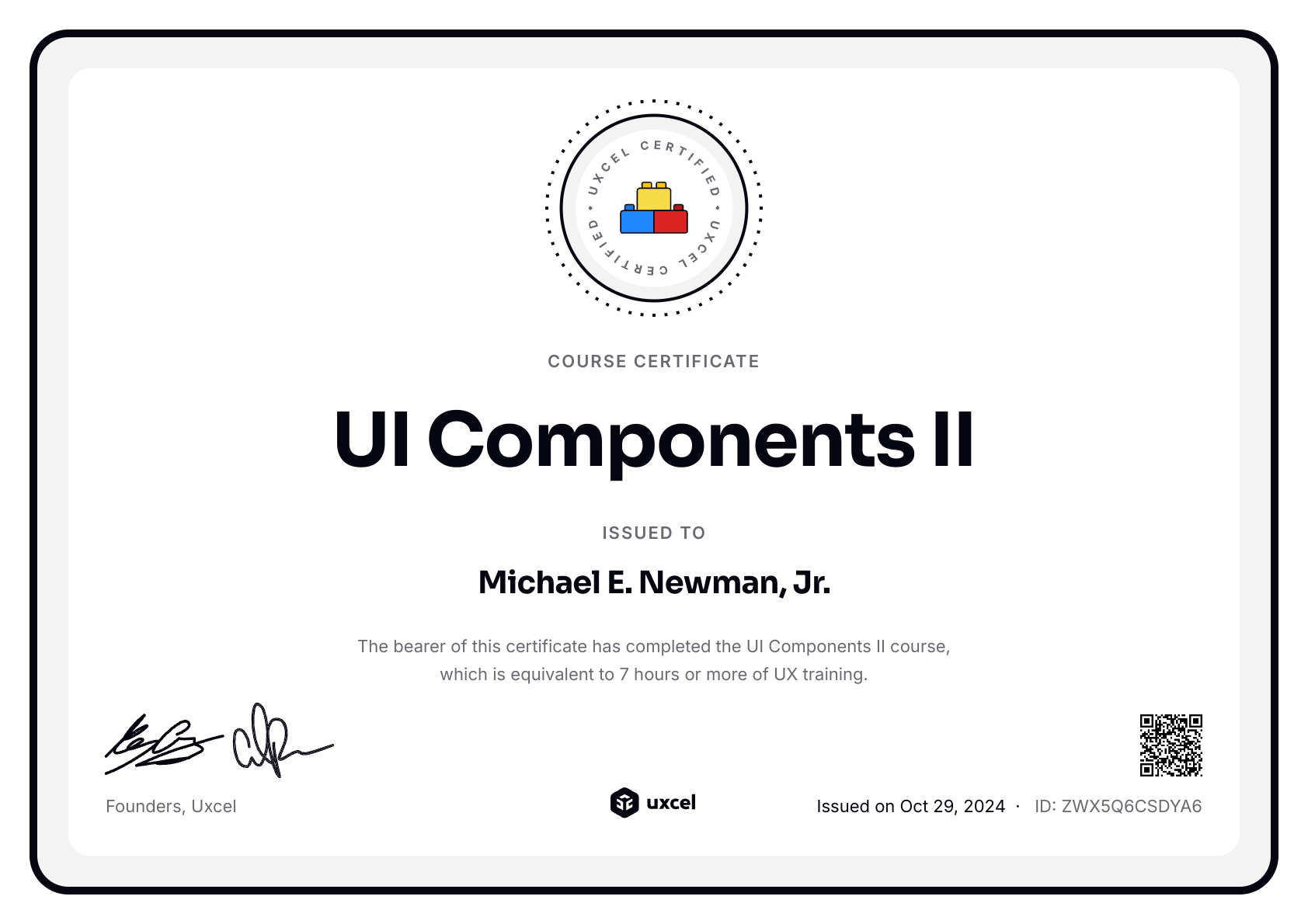 Michael E. Newman, Jr.'s certificate